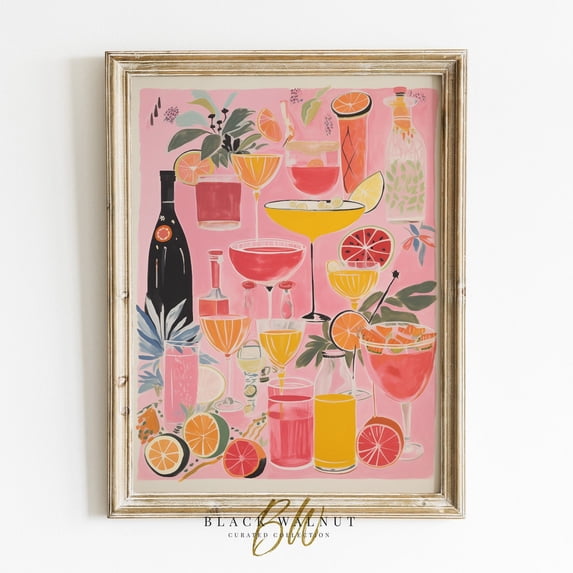 Pink Girly Bar Car Art Poster, Summer Cocktails, Maximalist Decor Dopamine Poster Tropical Bar Drinks Trendy Poster Wall Art, Size 8x12 UNFFRAMED F03.1.7l3121
