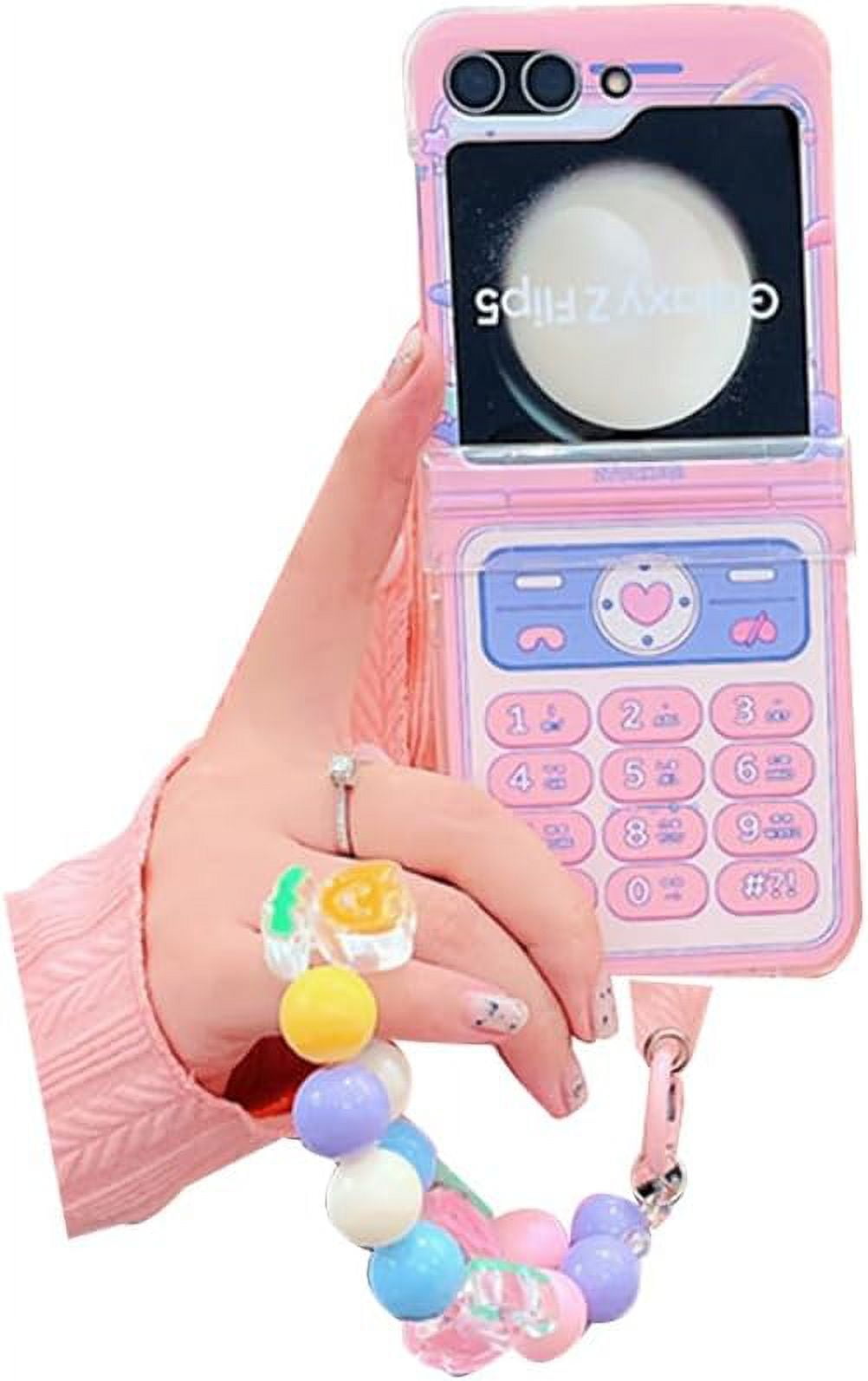 Pink Girly Case for Galaxy Flip 5, Retro Design Phone Key Moon and