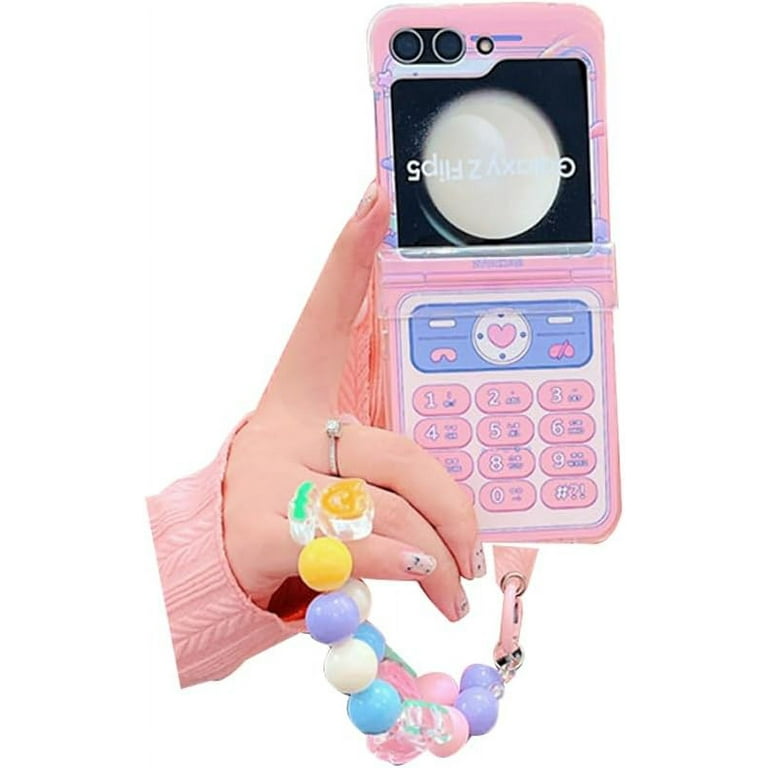 Pink Girly Case for Galaxy Flip 5, Retro Design Phone Key