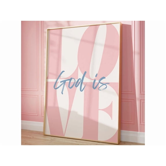 Pink Girly Christian Wall Art God Is Love Aesthetic Bible Verse Dorm Decor