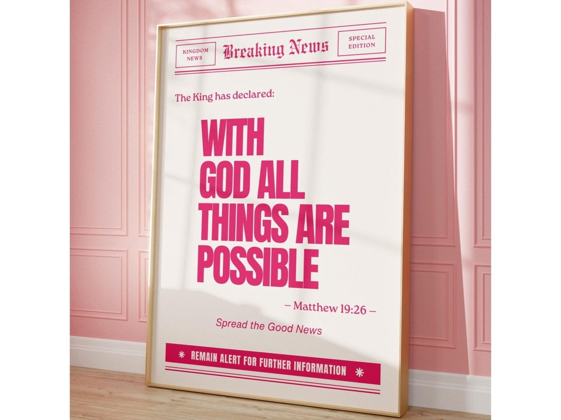 Pink Girly Christian Wall Art With God All Things are Possible Good ...
