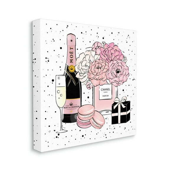 Pink Glam Celebration Fashion Dessert Champagne Beauty & Fashion Gallery-Wrapped Canvas Print Wall Art, 17x17