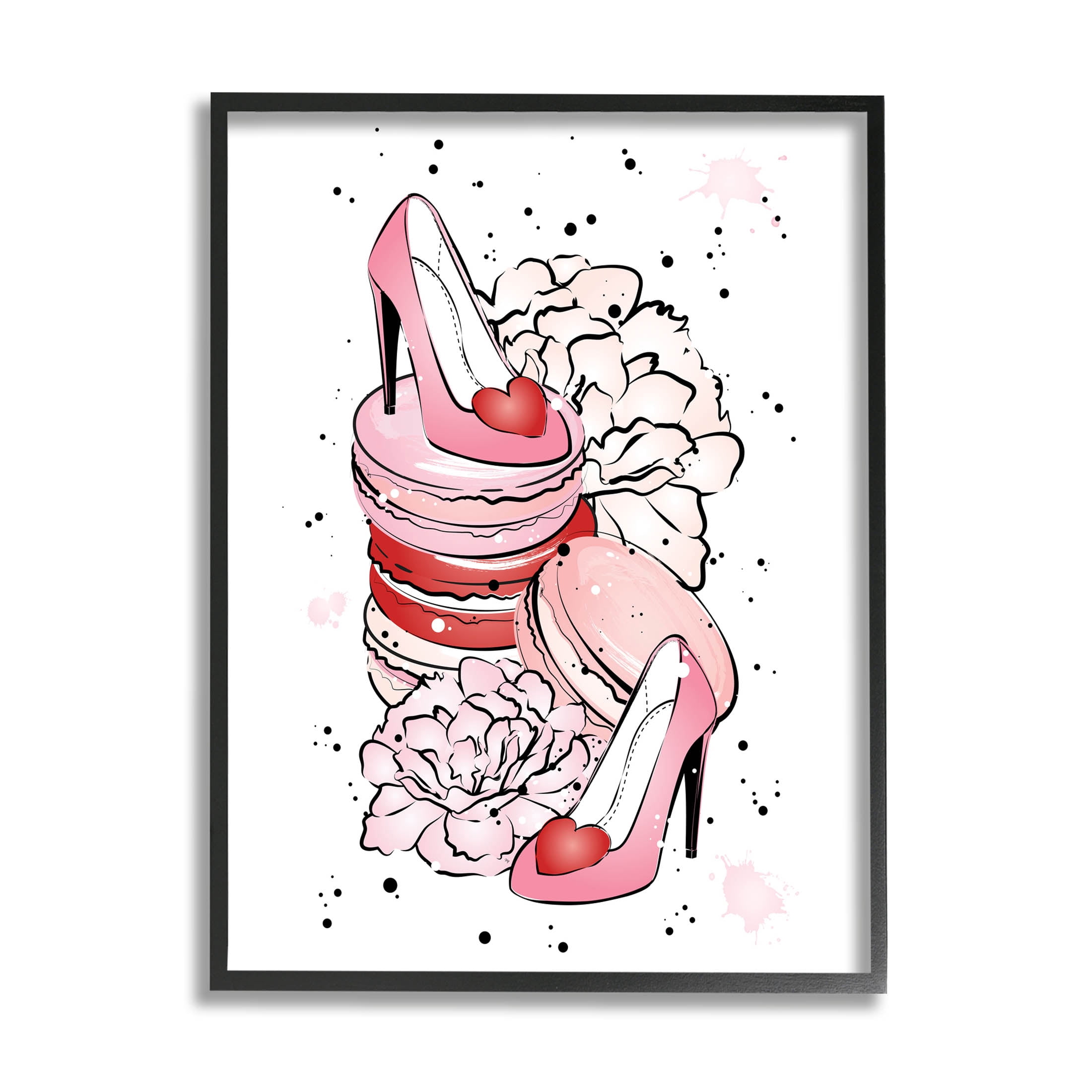 Pink Glam Heart Heels Macarons Beauty & Fashion Graphic Art Black Framed Art Print Wall Art