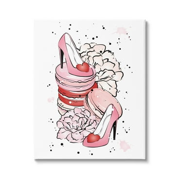 Pink Glam Heart Heels Macarons Beauty & Fashion Graphic Art Gallery Wrapped Canvas Print Wall Art