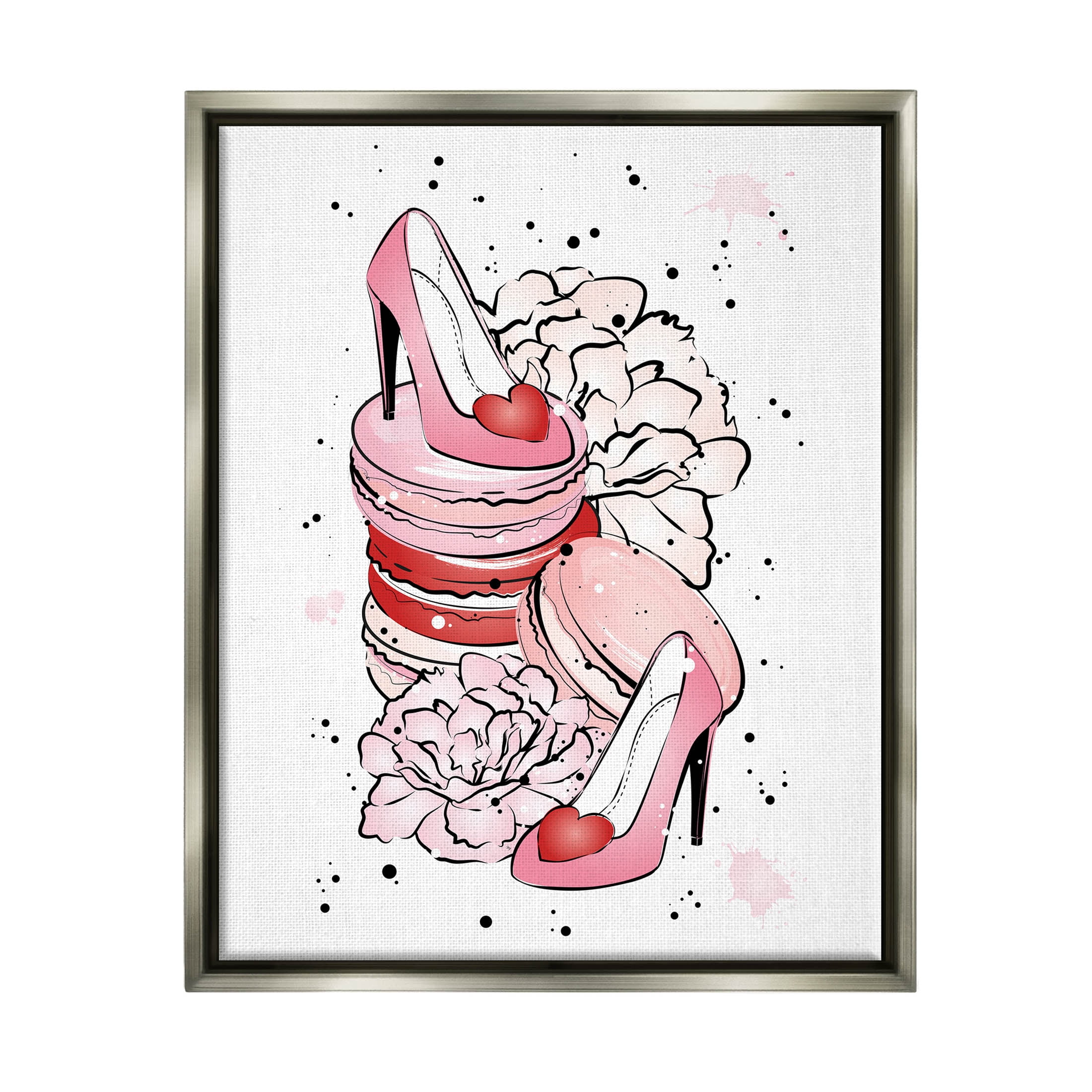 Pink Glam Heart Heels Macarons Beauty & Fashion Graphic Art Luster Gray Framed Art Print Wall Art