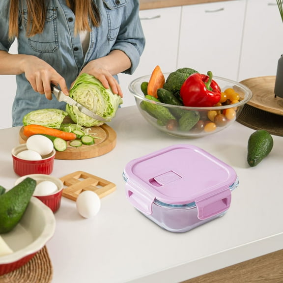 Pink Glass Bento Boxes, Heated Lunch Boxes, Office Fresh-keeping Boxes, Sturdy, Durables and Easys to Clean, Convenient for Daily Use(C)