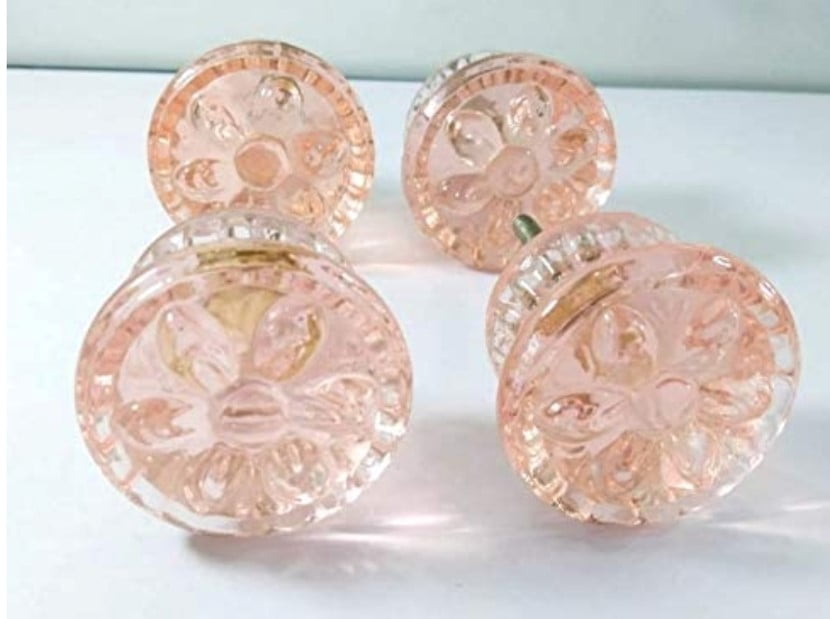 Pink Glass Cabinet Knobs Hardware 4 Pieces 1-1/2 diameter
