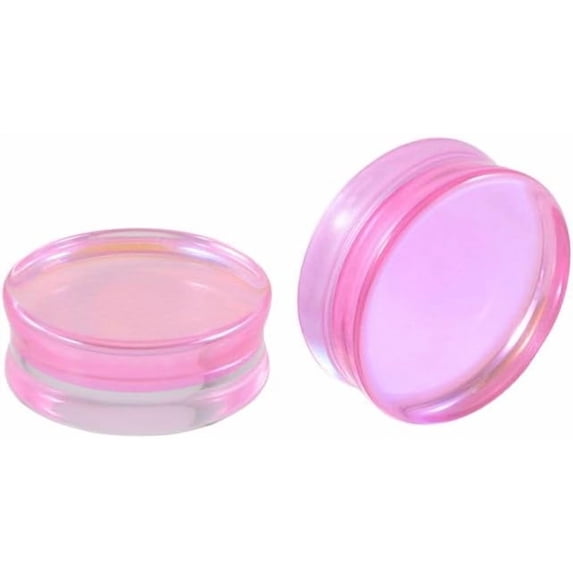 Pink Glass Ear Plugs Tunnels for Women Men Double Flared Saddle Ears Gauge Plug Stretcher Expander Piercing Body Jewelry Gifts