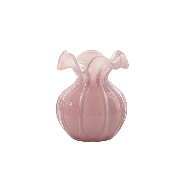 Pink Glass Glazed Vase Ornament,Light Luxury Floral Container,Desktop Decor for Living Room Dining Table Entryway