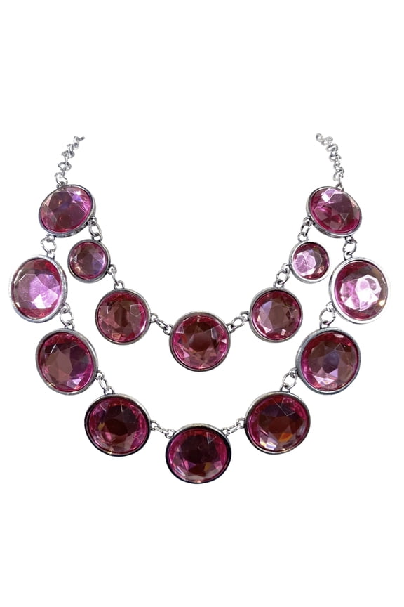 Pink Glass Large Stone Necklace-Huge