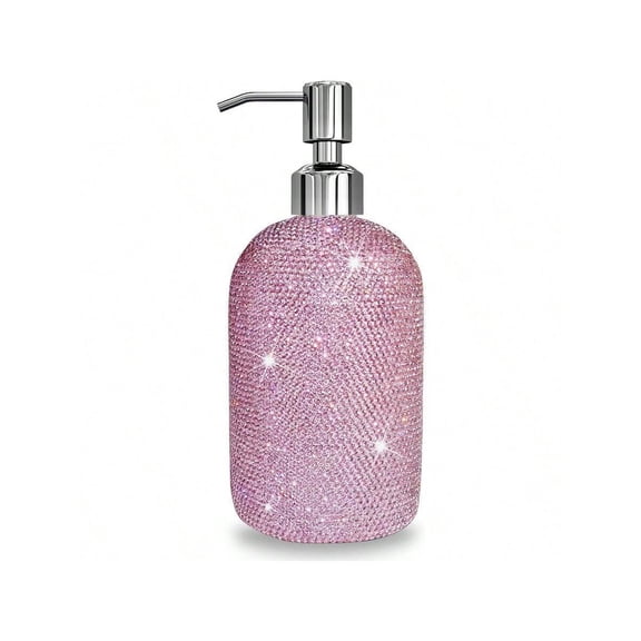 Pink Glass Soap Dispenser With Rust Proof Stainless Steel Pump,Refillable Liquid Hand Wash Bottle For Bathroom,Sparkle Decorative Rhinestone Shower Lotion Dish Dispenser
