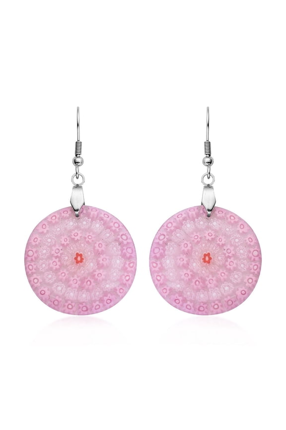 Pink Glass Stainless Steel Dangle Drop Earrings for Women Jewelry Birthday Christmas Gifts for Women