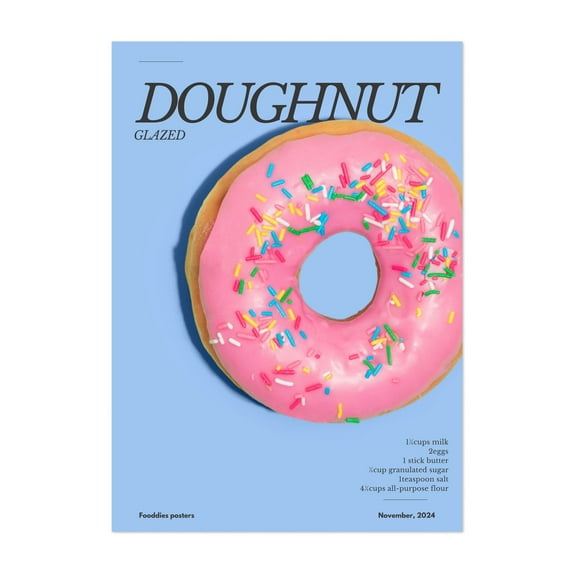 Pink Glaze Doughnut - Typography Pop Art Kitchen Decor Modern Art Pastel Humor Unframed Wall Art Print 30 x 40 inches