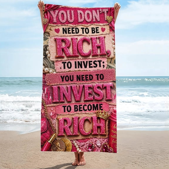 Pink Glitter Boss Lady Money Dollar Oversized Beach Towel, Sand-Free 27.5" x 55"
