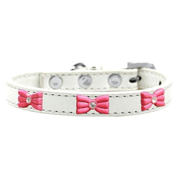 Pink Glitter Bow Widget Dog Collar, White - Size 12