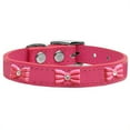 thumbnail image 1 of Pink Glitter Bow Widget Genuine Leather Dog Collar, Pink - Size 16, 1 of 1