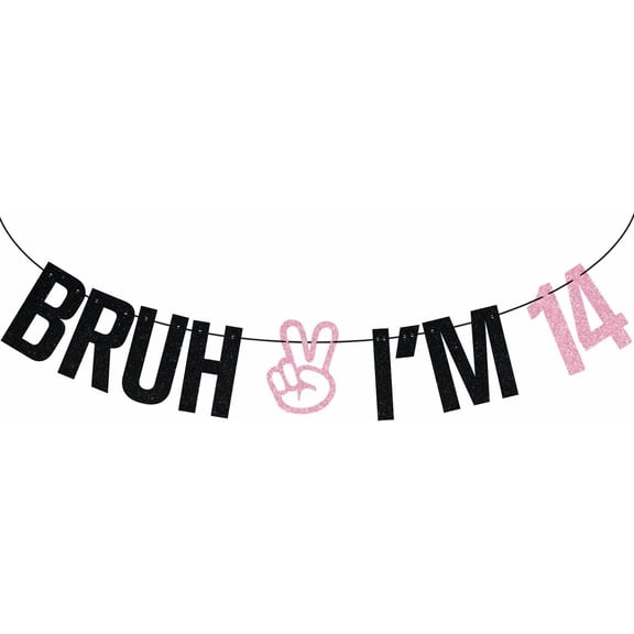 Pink Glitter Bruh I'm 14 Banner, Big Brother 14th Birthday Dcor, Funny Dude Smile Face 14th Birthday Party Decorations Supplies