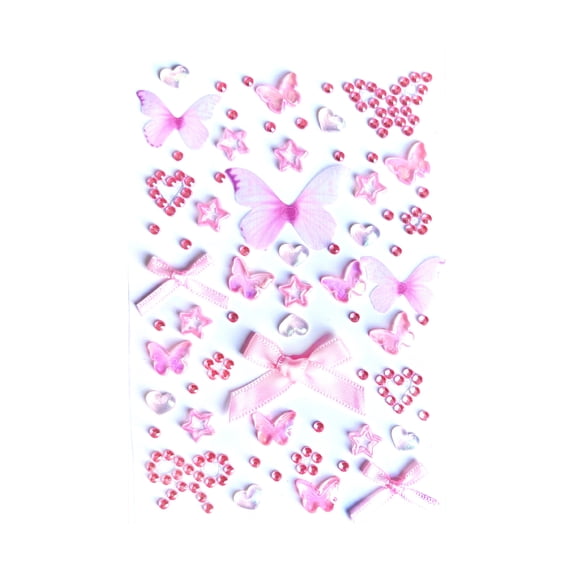Pink Glitter Butterfly Face, 5 Inch Decorative Rhinestone with Bow Accents and Small Star, Waterproof Face Gems for Festival Concert Prom and Party, 1 Pack