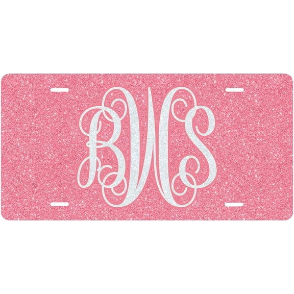 Pink Glitter Effect Decorative Car Front License Plate, Decorative Auto Tag