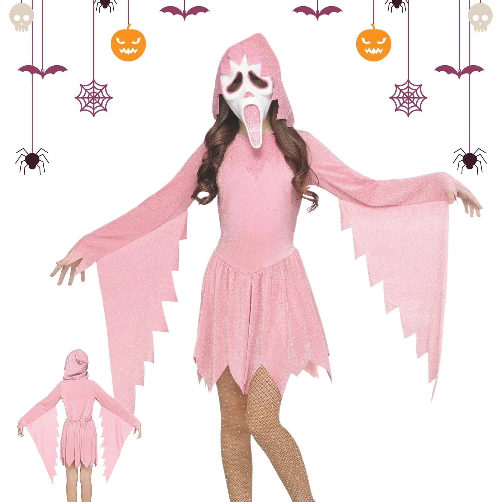 Scrub Garb Pink Glitter Ghost ,1-Piece, Sawtooth Sleeve Cosplay Dress Size L-2XL,L ...