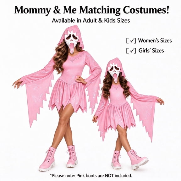 Pink Glitter Ghost Horror Costume Screamy Pink Glitter Ghost Horror Halloween Costume for Children, 2-Piece