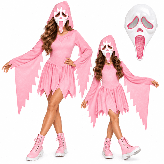Pink Glitter Ghost Halloween Costume Cosplay for Girls, Hooded Fancy ...