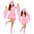 thumbnail image 1 of Pink Glitter Ghost Halloween Costume, Hooded Tunic Dress with Face Mask, Spooky Sawtooth Sleeve Cosplay Outfit for Halloween, 1 of 6