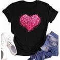 thumbnail image 1 of Pink Glitter Heart Graphic Women Casual Short Sleeve Tee Top, 1 of 6