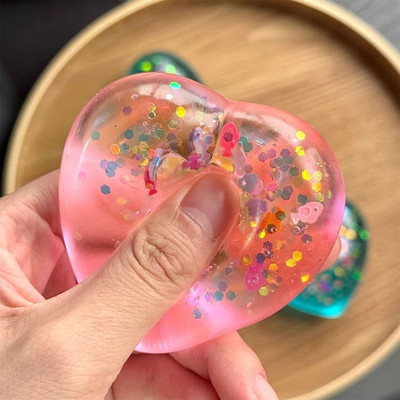 Pink Glitter Heart Stress Relief Squeeze Toy Transparent Ocean Heart Squeeze Sensory Fidget Toy for Kids and Adults Anxiety Relief for Home Office School Party Favors and Gifts