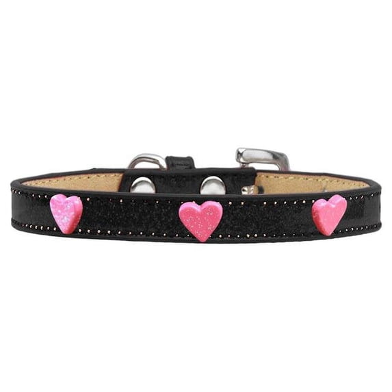 Pink Glitter Heart Widget Dog Collar, Black Ice Cream - Size 12