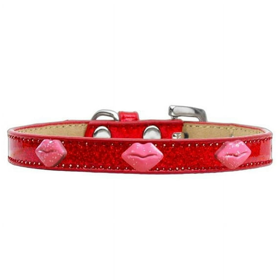 Pink Glitter Lips Widget Dog Collar, Red Ice Cream - Size 20