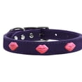 thumbnail image 1 of Pink Glitter Lips Widget Genuine Leather Dog Collar, Purple - Size 18, 1 of 1