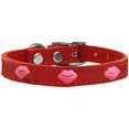 thumbnail image 1 of Pink Glitter Lips Widget Genuine Leather Dog Collar, Red - Size 18, 1 of 1