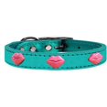 thumbnail image 1 of Pink Glitter Lips Widget Genuine Metallic Leather Dog Collar - Turquoise, Size 18, 1 of 1