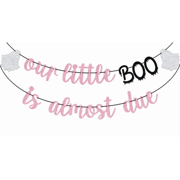 Pink Glitter Our Little Boo is Almost Due Banner, A Baby is Brewing Halloween Dcor, Ghoul Goust Scary Spider Baby Shower Gender Reveal Party Decorations Supplies for Baby Girls