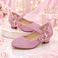 thumbnail image 1 of Pink Glitter Mary Jane Dress Shoes for Girls with Rhinestone Bow Size 2, Big Kids Low Block Heel Princess Party Shoes, 1 of 7