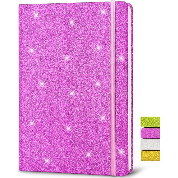 Pink Glitter Notebook, 8.3x5.7” 160 Lined Pages Glitter Never Peel Off Sparkle Journal A5 Hardcover Notebooks for Teens Women Writing Note Taking Office Work Gifts