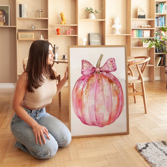 Pink Glitter Pumpkin Art Print Chic Fall Decor