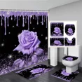 thumbnail image 1 of Pink Glitter Rose Shower Curtain and Rug Bathroom Set Floral Pink Glitter Shower Curtains Bath Mat Bathroom Decor with, 1 of 6