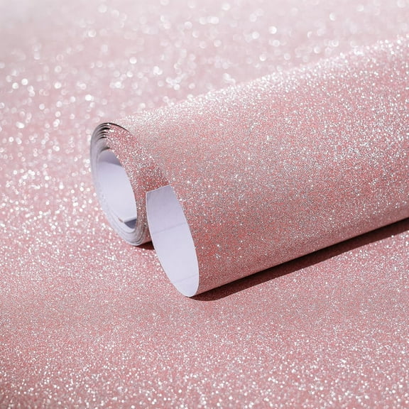 Pink Glitter Vinyl Contact Paper 17.3"×80" Self Adhesive Sparkly Stick and Peel Wallpaper Decorative Glittery Bling Wallpaper for Bedroom Living Room Walls