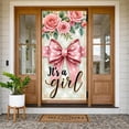 thumbnail image 1 of Pink Glitter Welcome Baby Banner Silver Sparkly Backdrop Floral Ornament Display for Baby Shower Newborn Homecoming Girl's Welcome Party, 1 of 3
