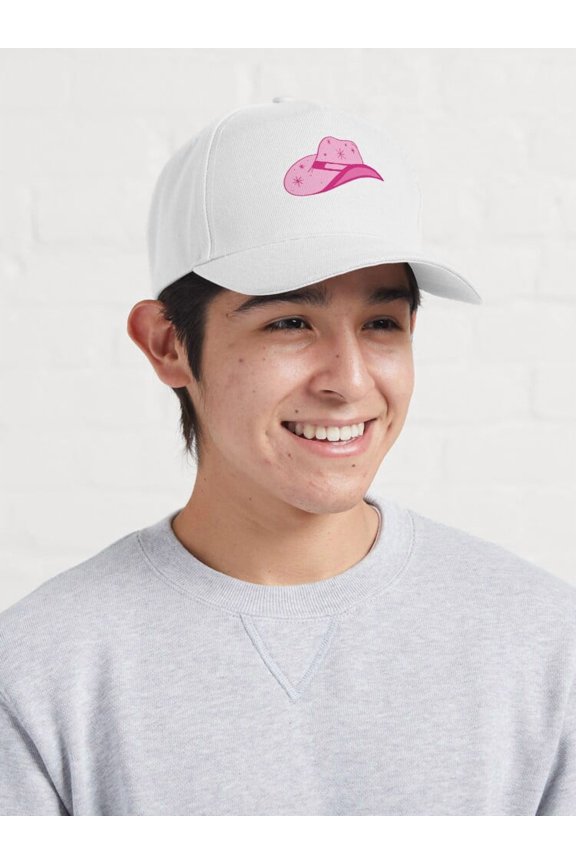 Pink Glitter Western Headwear Baseball Hat, Cowboy Drawing Graphic Design, Classic Cap