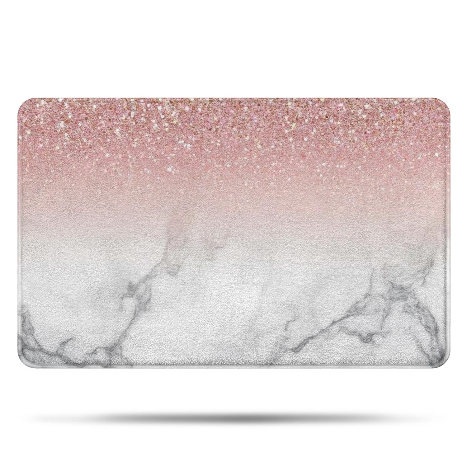 Pink Glitter White Marble Pattern Bathroom Rugs Mat,Non Slip Microfiber Bathroom Rug,Rubber Backing,Soft Bathroom Mats for Bathroom Floor,Tub and Shower,20x32in(50x80cm)