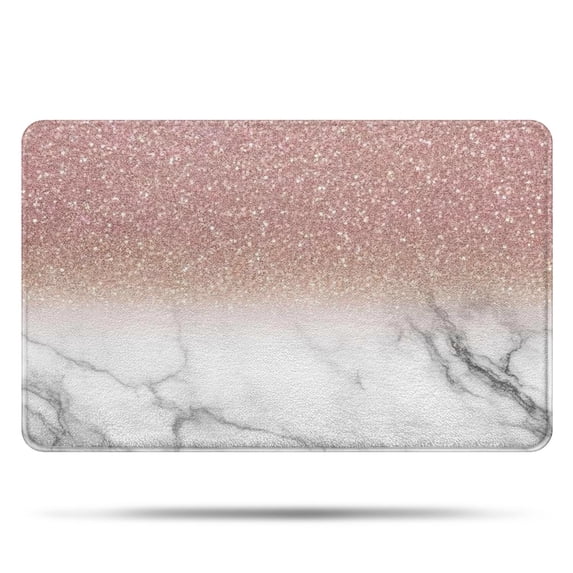 Pink Glitter White Marble Pattern Bathroom Rugs Mat,Non Slip Microfiber Bathroom Rug,Rubber Backing,Soft Bathroom Mats for Bathroom Floor,Tub and Shower,20x32in(50x80cm)
