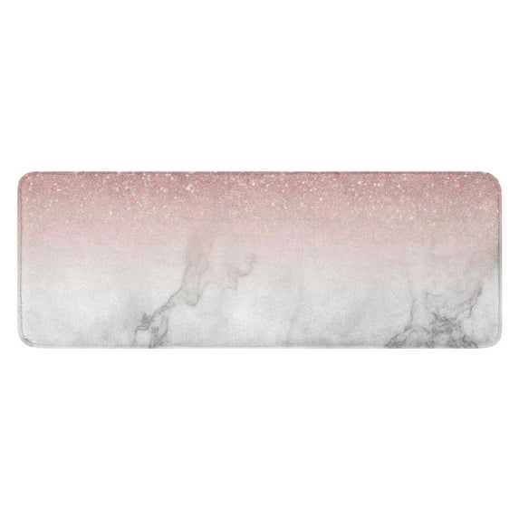 Pink Glitter White Marble Pattern Kitchen Rug Mat,Kitchen Runner Rugs Non Skid Washable,Decorative Kitchen Floor Mats for Kitchen,Sink,Laundry,17"x47.2"