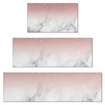 Pink Glitter White Marble Pattern Kitchen Rugs Sets Of 3,Kitchen Runner Rugs Non Skid Washable,Decorative Kitchen Floor Mats for Kitchen,Sink,Laundry,17"x30"  17"x47"   17"x59"