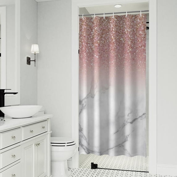 Pink Glitter White Marble Pattern Shower Curtain 36"x72" ,Bathroom Decorative Shower Curtains Set with 12 Hooks,Modern Waterproof Washable Shower Curtain
