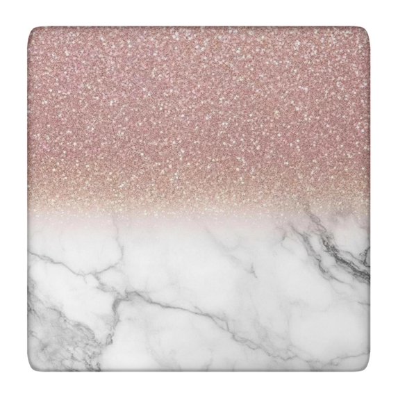 Pink Glitter White Marble Pattern Square Fitted Tablecloth with Elastic Edge,Square Table Cover,Washable Elastic Table Cover for Home Kitchen Party Decor 36"x36"