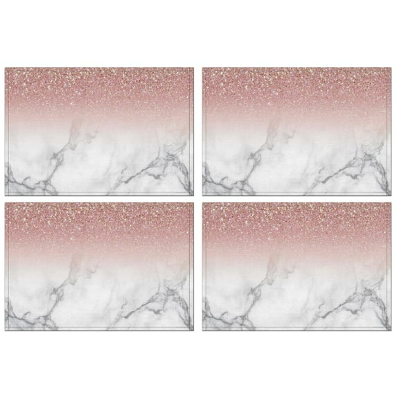Pink Glitter White Marble Pattern Summer Placemats Table Placemats Set Of 4-Linen Kitchen Washable Placemats Table Mats 11.8"x17.7" Non-Slip Heat Resistant