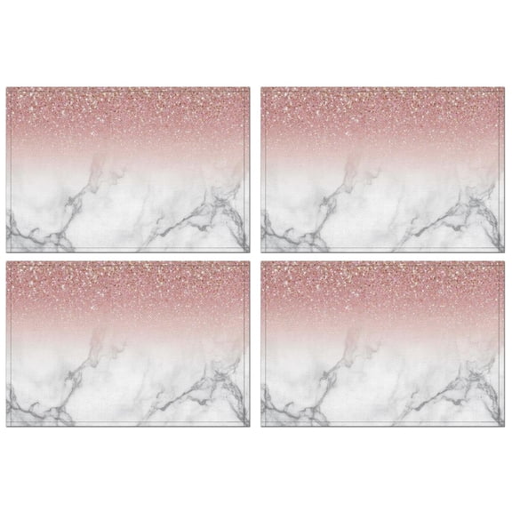 Pink Glitter White Marble Pattern Summer Placemats Table Placemats Set Of 4-Linen Kitchen Washable Placemats Table Mats 11.8"x17.7" Non-Slip Heat Resistant